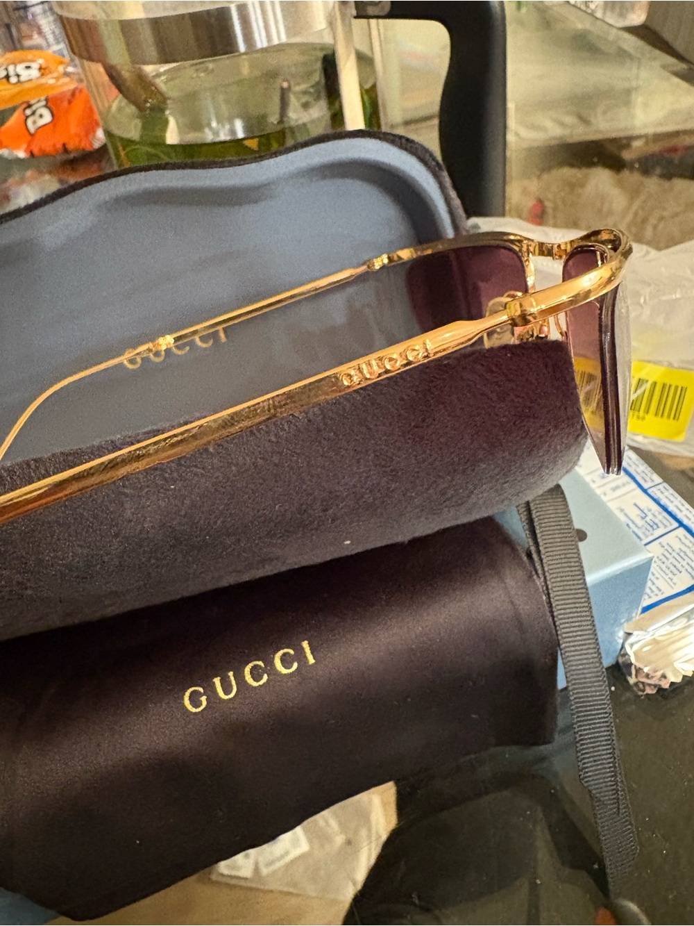 Gucci Gold Frame Sunglasses with Pink-Purple Lenses foldable glasses - Picture 7 of 8
